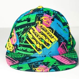 Retro 80's/90's Neon Fitted Cassette Tape Hat - M